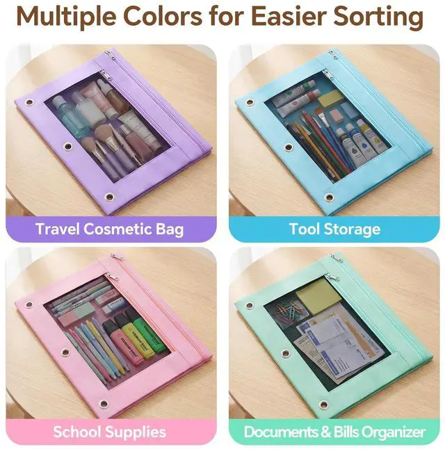 Alt view image 7 of 7 - 36 Pcs Pencil Pouch for 3 Ring Binder, 2 Pocket Zipper Binder Pouch Bulk, Pastel Binders Pencil Case, School Supplies for Boy Girl Student, Reinforced Grommets, Clear Window, Micro Mesh