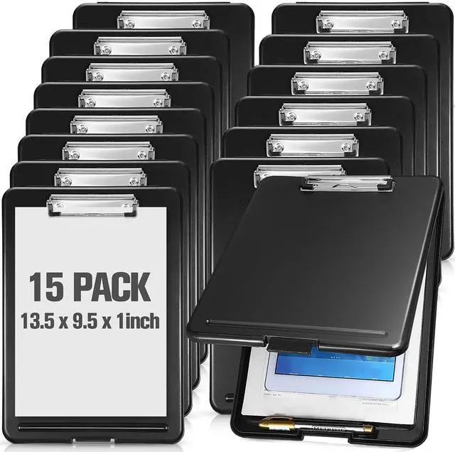 Main image of 15 Pcs Clipboard with Storage,9.5 x 13.5 Inch Plastic Heavy Duty Foldable Clip Board with Pen Holder Low Profile Clipboard for Nurse Teacher Classroom Office Back to School Supplies