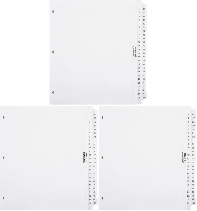 Main image of ® Numbered Dividers 1-50 Punched - AVE Style Bold Tabs - Side Collated Exhibit Tabs - Made in The USA | Letter Size - 1-50 - Sets (Pack of 3)