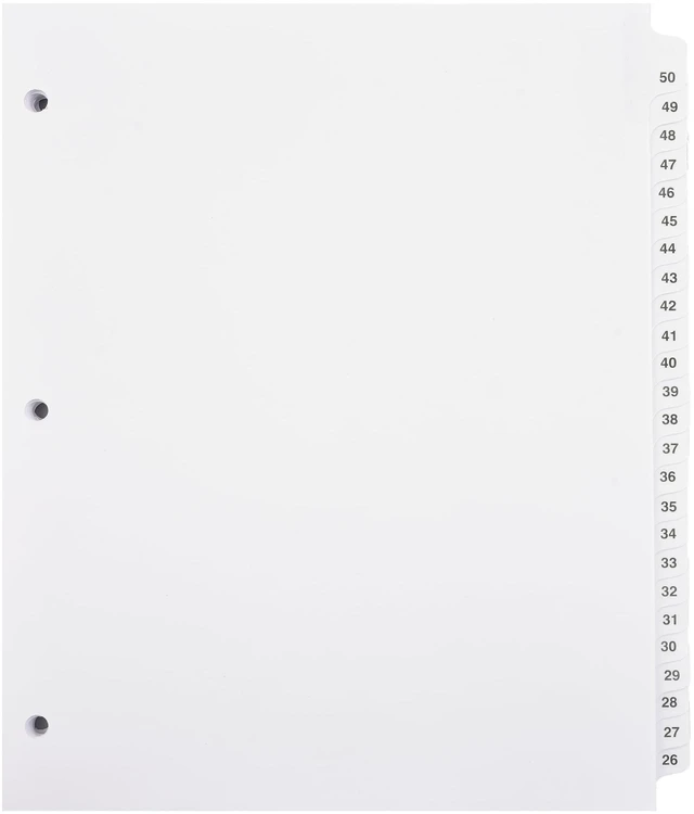 Alt view image 2 of 5 - ® Numbered Dividers 1-50 Punched - AVE Style Bold Tabs - Side Collated Exhibit Tabs - Made in The USA | Letter Size - 1-50 - Sets (Pack of 3)