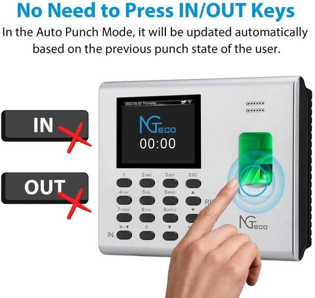 Alt view image 2 of 7 - APP-Based Time Clock for Employees Small Business, Automatic Fingerprint Clock in and Out Machine with 2000mAh Battery, 2.4GHz WiFi, iOS&Android, No Monthly Fee
