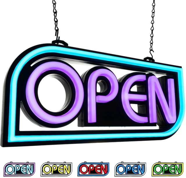 Main image of Open Sign for Business with 49 Color Combinations ULTRA BRIGHT LED Neon Sign Visible Day and Night for Restaurant, Coffee, Bar, Spa by 16 x 7.5in