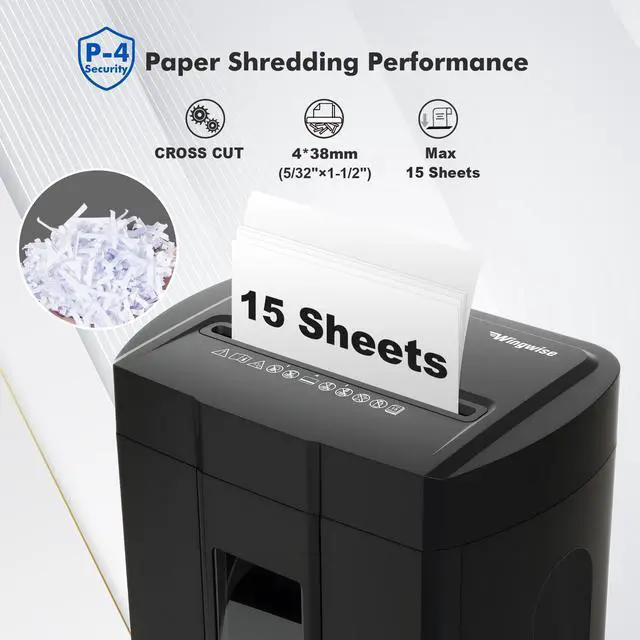 Alt view image 3 of 7 - 15 Sheets Paper Shredder for Home Office | Noise 48dB, P-4, 10Mins Runtime, 4.7 gal, Cross Cut, Shreds Credit Cards & CDs