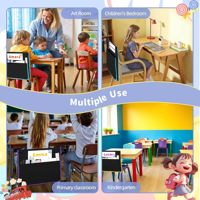 Alt view image 7 of 7 - 48 PCS Chair Pockets for Classroom, 15.6x16.8 Inch Seat Pockets for Classroom Chairs, Black Seat Sacks for Classroom Chairs with Name Tag, Back of Chair Organizer for Kids in Classroom