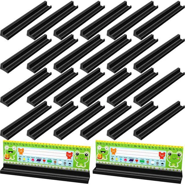 Main image of 24 Pieces Name Plates Holder for Classroom Desk Self with Pen Holder Adhesive and Removable Nameplate Stand Black Plastic Name Tag Display for Classrooms School, 1.5 x 12 x 1 Inch