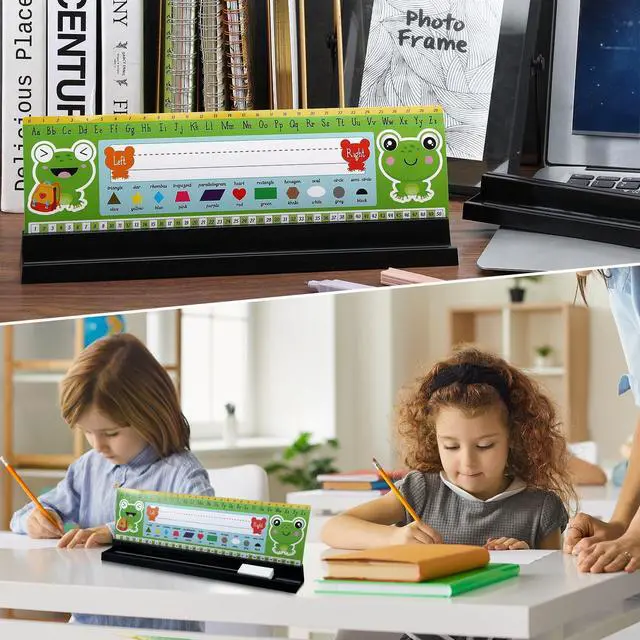 Alt view image 4 of 7 - 24 Pieces Name Plates Holder for Classroom Desk Self with Pen Holder Adhesive and Removable Nameplate Stand Black Plastic Name Tag Display for Classrooms School, 1.5 x 12 x 1 Inch