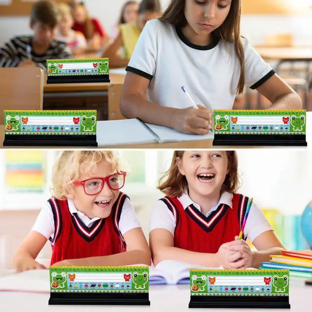 Alt view image 5 of 7 - 24 Pieces Name Plates Holder for Classroom Desk Self with Pen Holder Adhesive and Removable Nameplate Stand Black Plastic Name Tag Display for Classrooms School, 1.5 x 12 x 1 Inch