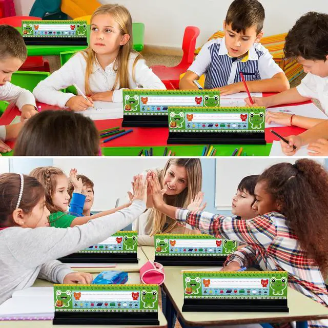 Alt view image 6 of 7 - 24 Pieces Name Plates Holder for Classroom Desk Self with Pen Holder Adhesive and Removable Nameplate Stand Black Plastic Name Tag Display for Classrooms School, 1.5 x 12 x 1 Inch