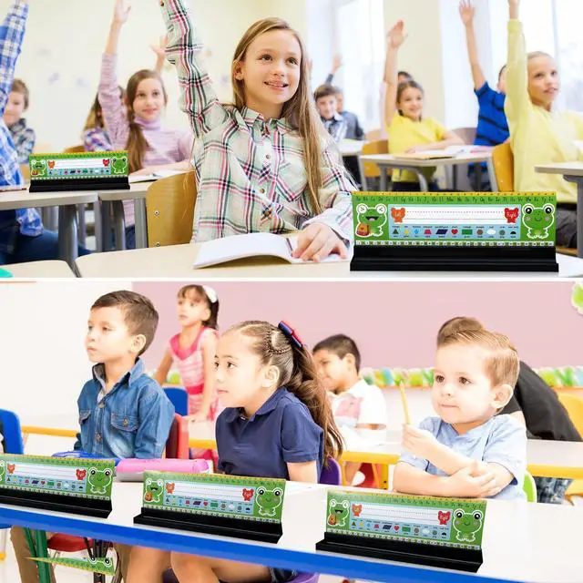 Alt view image 7 of 7 - 24 Pieces Name Plates Holder for Classroom Desk Self with Pen Holder Adhesive and Removable Nameplate Stand Black Plastic Name Tag Display for Classrooms School, 1.5 x 12 x 1 Inch