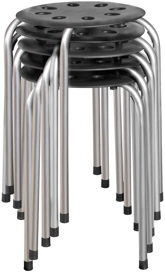 Main image of Commercial Furniture Stacking Stools for Kids and Adults, 17.75" Standard Height Portable Nesting Office and Classroom Stools, Black/Silver, Pack of 5