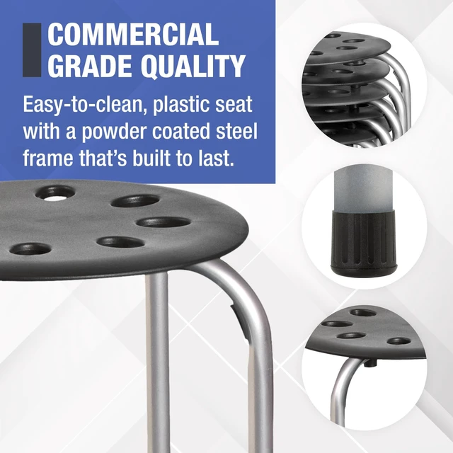 Alt view image 6 of 7 - Commercial Furniture Stacking Stools for Kids and Adults, 17.75" Standard Height Portable Nesting Office and Classroom Stools, Black/Silver, Pack of 5