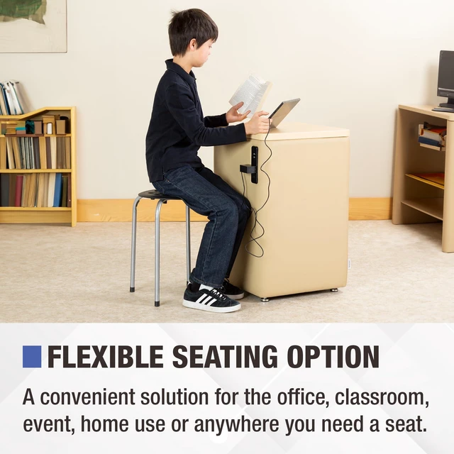 Alt view image 7 of 7 - Commercial Furniture Stacking Stools for Kids and Adults, 17.75" Standard Height Portable Nesting Office and Classroom Stools, Black/Silver, Pack of 5