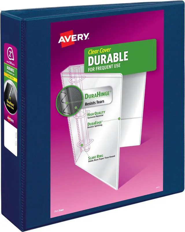 Main image of Durable View 3 Ring Binder, 2 Inch Slant Rings, 530-Sheet Capacity, DuraHinge, 2.8 Inch Wide Spine, Customizable Clear Covers and Spine, 1 Dark Blue Binder (17034) (Pack of 6)