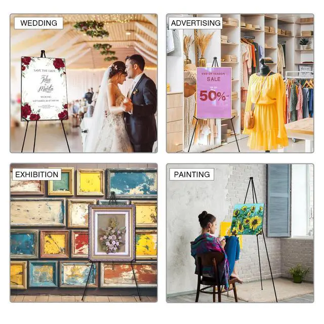 Alt view image 5 of 7 - 63 "Easel Stand for Display, 6 Pack Portable Foldable Metal Easel, Easels for Signs Wedding Logos,Arts, Painting,Adjustable Floor Easels with 6 Storage Bag