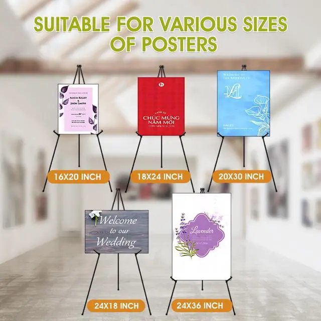 Alt view image 7 of 7 - 63 "Easel Stand for Display, 6 Pack Portable Foldable Metal Easel, Easels for Signs Wedding Logos,Arts, Painting,Adjustable Floor Easels with 6 Storage Bag