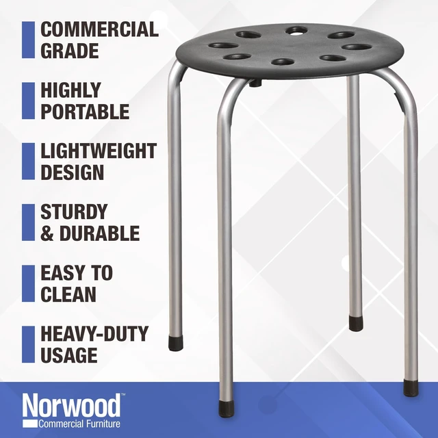 Alt view image 4 of 7 - Commercial Furniture Stacking Stools for Kids and Adults, 17.75" Standard Height Portable Nesting Office and Classroom Stools, Black/Silver, Pack of 5
