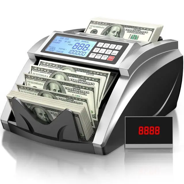 Main image of Money Counter Machine with Value Bill Count, Cash Counter for Dollar, Euro with UV/MG/IR/DD/DBL/HLF/CHN Counterfeit Detection, Add/Bat/Value Mode Bill Counting Machine with Large LCD Display