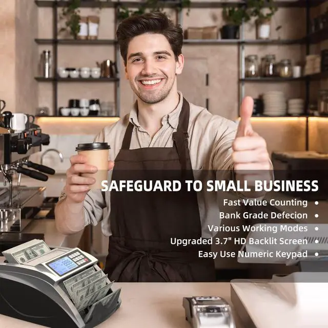 Alt view image 5 of 7 - Money Counter Machine with Value Bill Count, Cash Counter for Dollar, Euro with UV/MG/IR/DD/DBL/HLF/CHN Counterfeit Detection, Add/Bat/Value Mode Bill Counting Machine with Large LCD Display