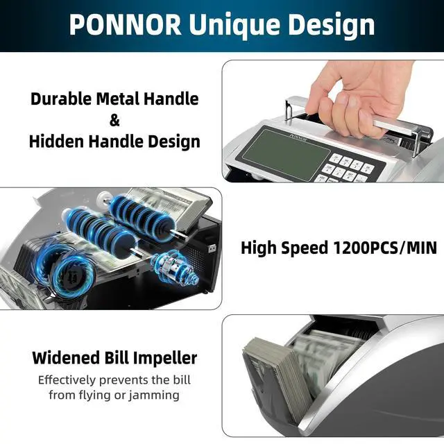 Alt view image 4 of 7 - Money Counter Machine with Value Bill Count, Cash Counter for Dollar, Euro with UV/MG/IR/DD/DBL/HLF/CHN Counterfeit Detection, Add/Bat/Value Mode Bill Counting Machine with Large LCD Display