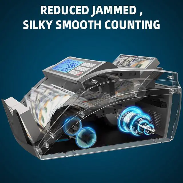 Alt view image 6 of 7 - Money Counter Machine with Value Bill Count, Cash Counter for Dollar, Euro with UV/MG/IR/DD/DBL/HLF/CHN Counterfeit Detection, Add/Bat/Value Mode Bill Counting Machine with Large LCD Display