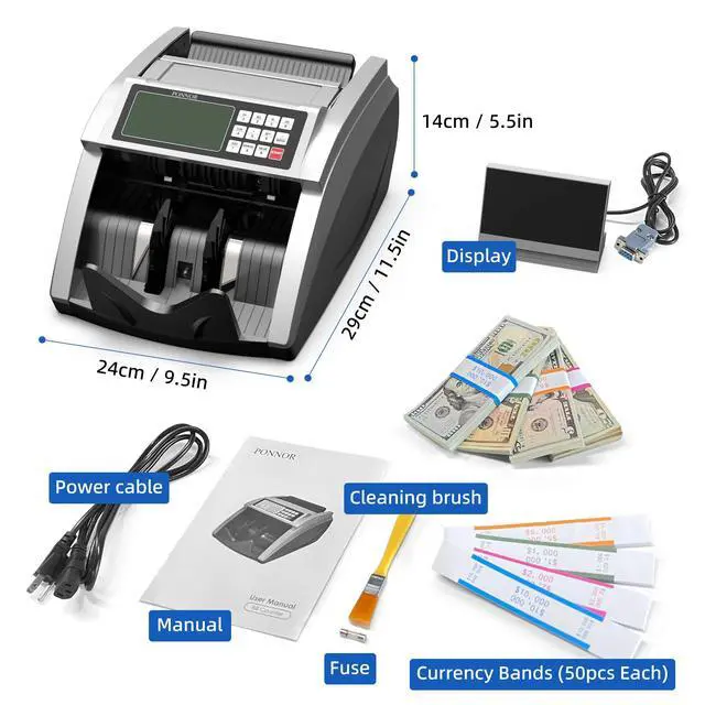 Alt view image 7 of 7 - Money Counter Machine with Value Bill Count, Cash Counter for Dollar, Euro with UV/MG/IR/DD/DBL/HLF/CHN Counterfeit Detection, Add/Bat/Value Mode Bill Counting Machine with Large LCD Display