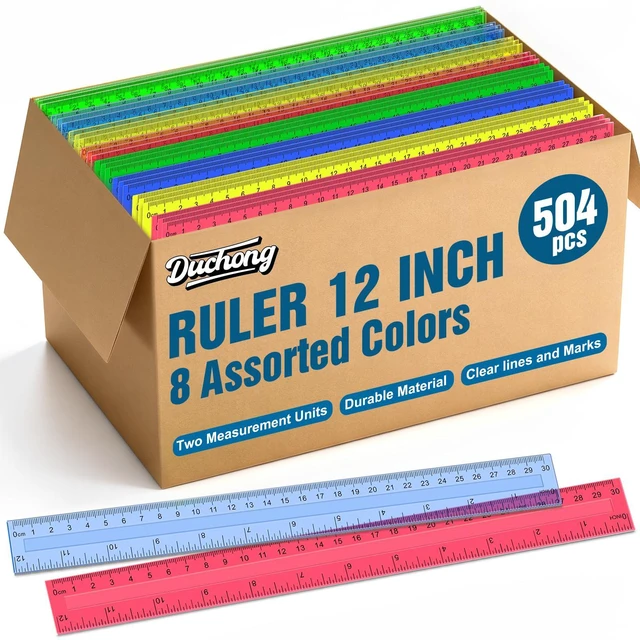Main image of 504 Pcs Rulers Bulk, 12 Inch Plastic Assorted Color Clear Rulers with Inches Centimeters Millimeter. Measuring Drawing Tool for Kids, Ideal Back to School Classroom Office Home Supplies