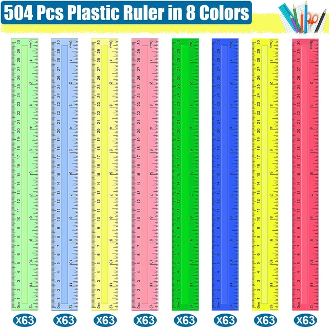 Alt view image 2 of 7 - 504 Pcs Rulers Bulk, 12 Inch Plastic Assorted Color Clear Rulers with Inches Centimeters Millimeter. Measuring Drawing Tool for Kids, Ideal Back to School Classroom Office Home Supplies