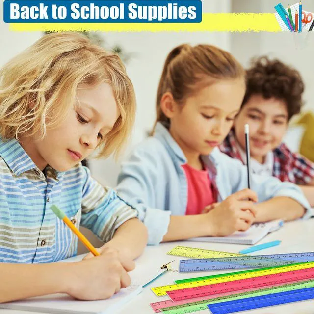Alt view image 6 of 7 - 504 Pcs Rulers Bulk, 12 Inch Plastic Assorted Color Clear Rulers with Inches Centimeters Millimeter. Measuring Drawing Tool for Kids, Ideal Back to School Classroom Office Home Supplies