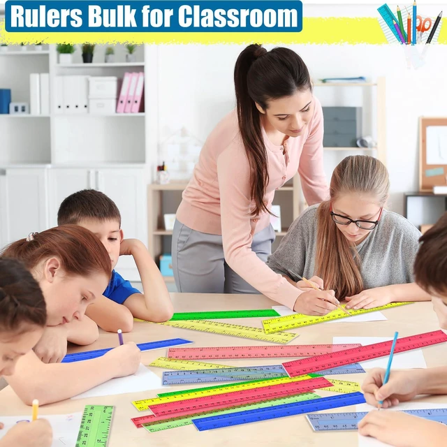 Alt view image 7 of 7 - 504 Pcs Rulers Bulk, 12 Inch Plastic Assorted Color Clear Rulers with Inches Centimeters Millimeter. Measuring Drawing Tool for Kids, Ideal Back to School Classroom Office Home Supplies