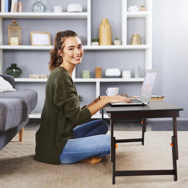 Alt view image 2 of 7 - Large Size Floor Desk, Folding Low Coffee Table, No Assembly Required, Adjustable Floor Table for Breakfast Gaming Writing 33.5"x17.7" Black Walnut