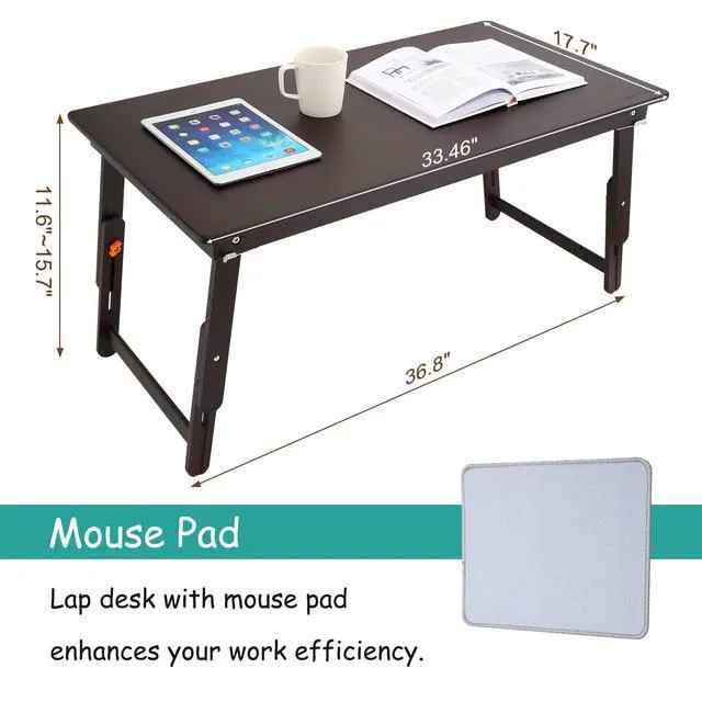 Alt view image 3 of 7 - Large Size Floor Desk, Folding Low Coffee Table, No Assembly Required, Adjustable Floor Table for Breakfast Gaming Writing 33.5"x17.7" Black Walnut