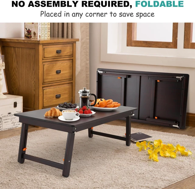 Alt view image 4 of 7 - Large Size Floor Desk, Folding Low Coffee Table, No Assembly Required, Adjustable Floor Table for Breakfast Gaming Writing 33.5"x17.7" Black Walnut