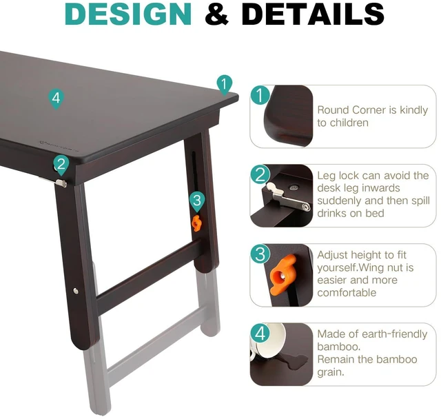 Alt view image 5 of 7 - Large Size Floor Desk, Folding Low Coffee Table, No Assembly Required, Adjustable Floor Table for Breakfast Gaming Writing 33.5"x17.7" Black Walnut