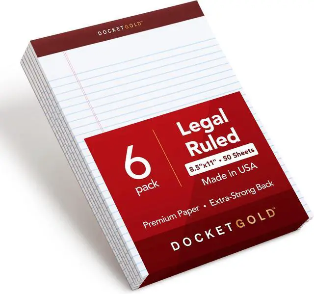 Main image of 8.5 x 11 Legal Pads, Premium Docket Gold Brand, Wide Ruled, Thick White Paper, Sturdy Back, 50 Sheets, Made in USA (99709), (Pack of 36)