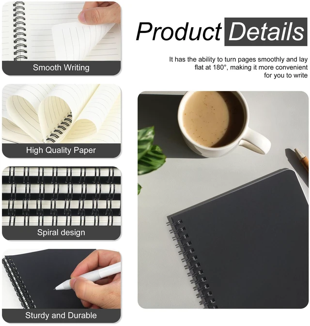 Alt view image 2 of 7 - 100 Packs A5 Spiral Notebooks, Black Ruled Notebooks Bulk, 8.0"×5.6", 60 Sheets/120 Pages, Hardcover Lined Journal Notepad Travel Notebooks for Office and Back to School Supplies