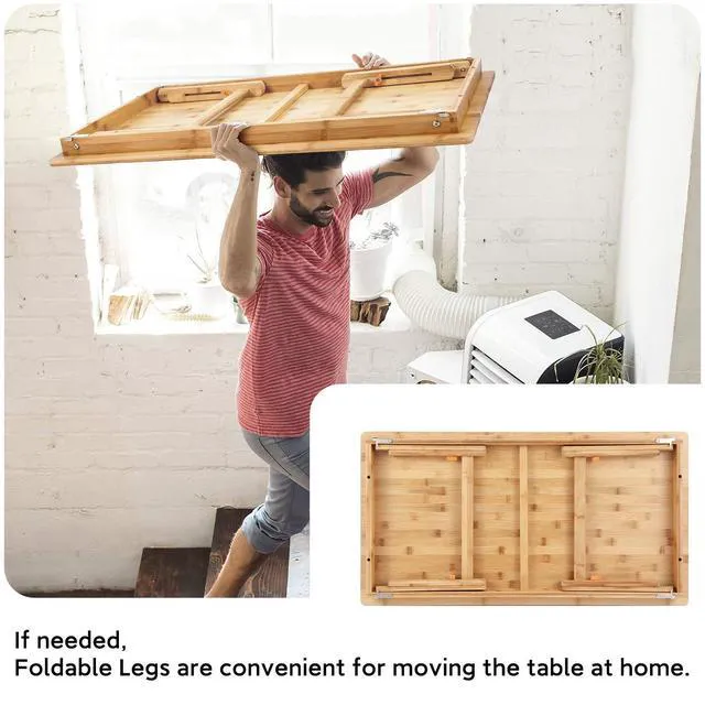 Alt view image 4 of 7 - Large Size Floor Desk Floor Table Tray with Folding Legs Adjustable Low Coffee Table for Breakfast Serving Tray Gaming Writing 33.5x17.7in