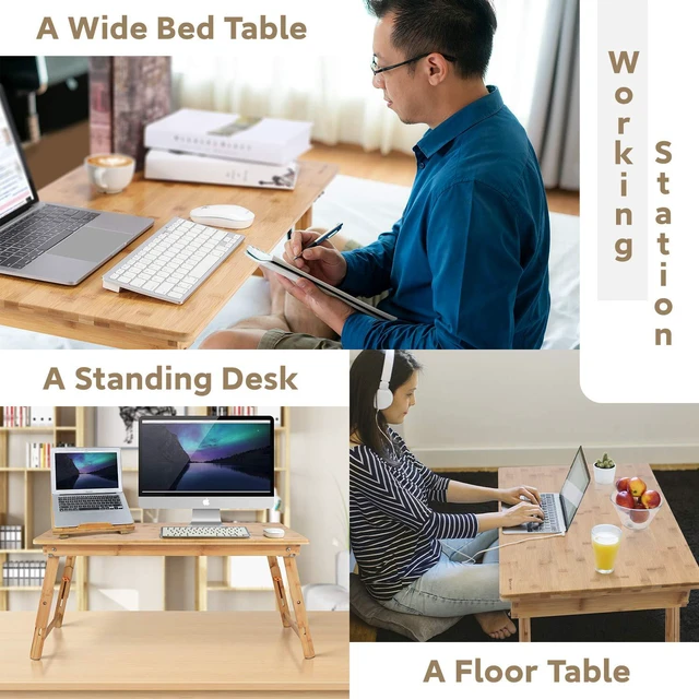 Alt view image 7 of 7 - Large Size Floor Desk Floor Table Tray with Folding Legs Adjustable Low Coffee Table for Breakfast Serving Tray Gaming Writing 33.5x17.7in