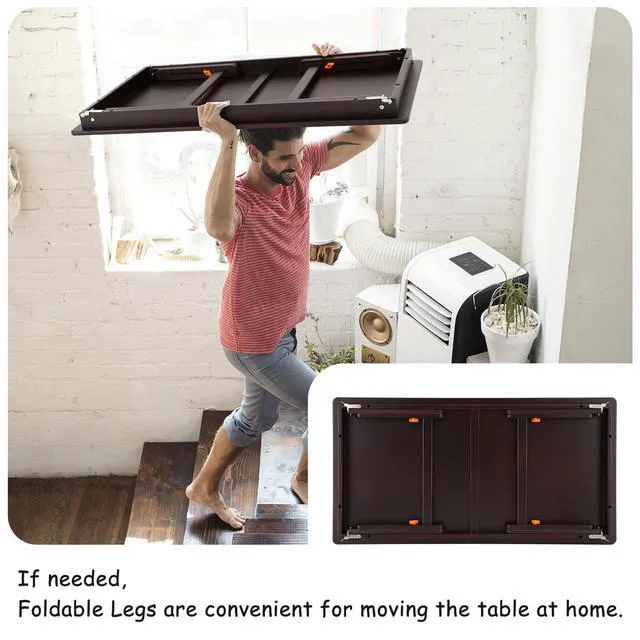 Alt view image 7 of 7 - Large Size Floor Desk, Folding Low Coffee Table, No Assembly Required, Adjustable Floor Table for Breakfast Gaming Writing 33.5"x17.7" Black Walnut