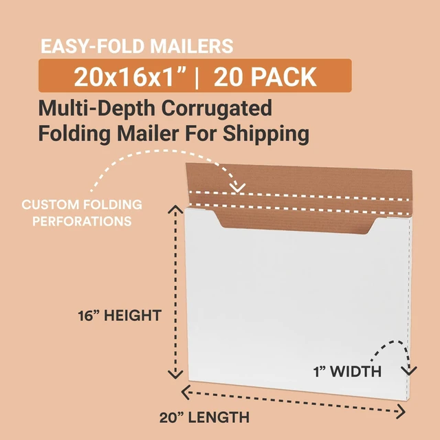 Alt view image 2 of 5 - Shipping Boxes Medium 20"L x 16"W x 1"H 20-Pack - Corrugated Cardboard Box for Moving, Mailing, Packing, Packaging and Storage
