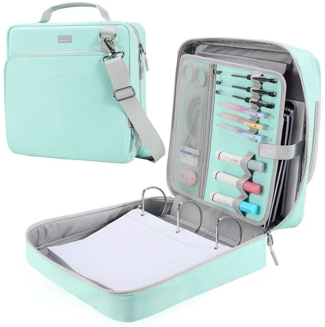 Main image of 3-Inch 3-Ring Zipper Binder with Shoulder Strap and Multiple Pockets | D-Ring Zip Up Binder with 700 Sheets Capacity, Compatible with 13" MacBook/Tablet, for Middle School, Office, Mint Green