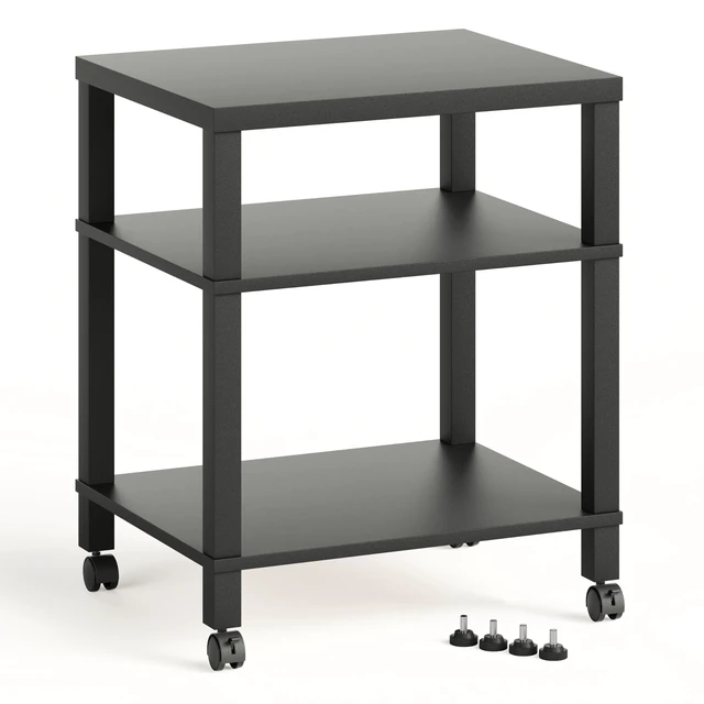 Main image of 3-Tier Printer Stand with Wheels, Large Under Desk Rolling Cart for Office Storage, Heavy Duty Machine Stand with Adjustable Shelf, 22.04"x17.71"x26.54", Black