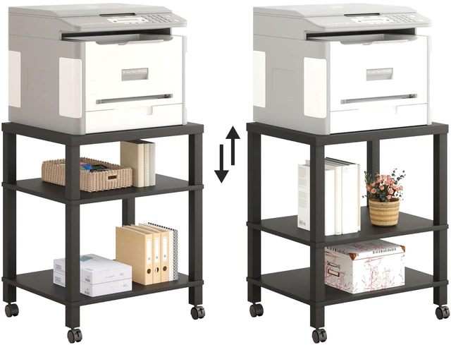 Alt view image 6 of 7 - 3-Tier Printer Stand with Wheels, Large Under Desk Rolling Cart for Office Storage, Heavy Duty Machine Stand with Adjustable Shelf, 22.04"x17.71"x26.54", Black