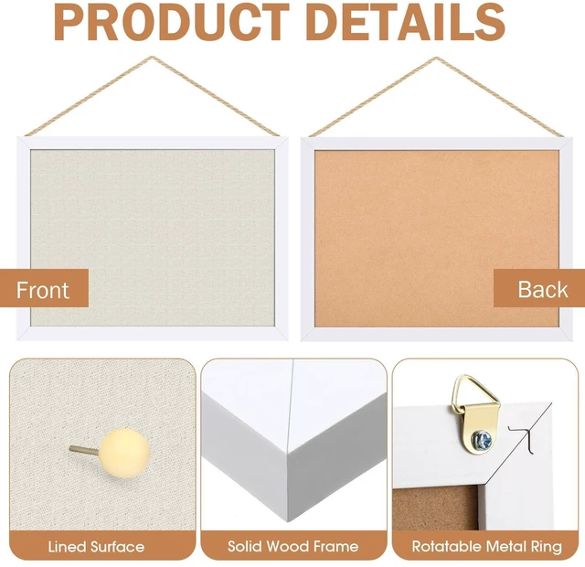 Alt view image 3 of 6 - 12 Pack Wood Bulletin Boards with Linen 12''x 16'' Cork Board for Walls with 120 Pushpin Decorative Wood Framed Display for Classroom School Office Bedroom (White)