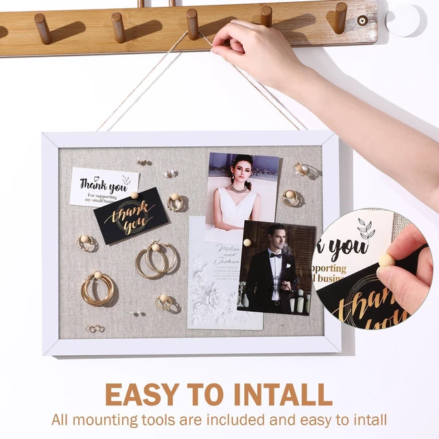 Alt view image 4 of 6 - 12 Pack Wood Bulletin Boards with Linen 12''x 16'' Cork Board for Walls with 120 Pushpin Decorative Wood Framed Display for Classroom School Office Bedroom (White)