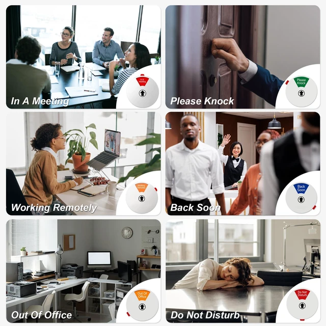 Alt view image 7 of 7 - Office Door Signs, Do Not Disturb, In a Meeting, Working Remotely, Out of Office, Back Soon, Please Knock, 6 Options Privacy Wheel Sign, Business Status Indicator For Work, 6 inch Sliver 10PK