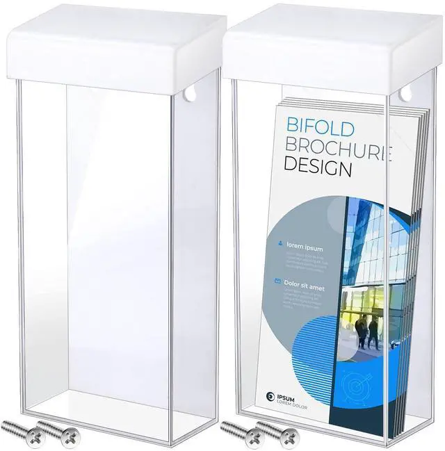 Main image of Acrylic Outdoor Brochure Holder 4 x 9 Inch Waterproof Wall Mount Literature Box with White Lid Clear Pamphlet Holder for Pamphlet Map Menu Display(10 Pieces)