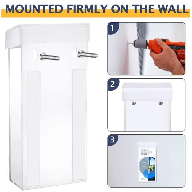 Alt view image 5 of 6 - Acrylic Outdoor Brochure Holder 4 x 9 Inch Waterproof Wall Mount Literature Box with White Lid Clear Pamphlet Holder for Pamphlet Map Menu Display(10 Pieces)