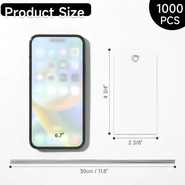 Alt view image 2 of 7 - 1000 Pieces Plastic Shipping Tags with Wire Labeling Tags Waterproof Hang Tags with Reinforcement Hole Writable Luggage tag Loops for Equipment Inventory Parts Garage (White, 4 3/4" x 2 3/8")