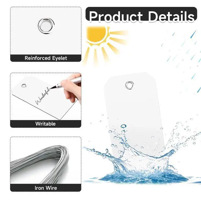 Alt view image 3 of 7 - 1000 Pieces Plastic Shipping Tags with Wire Labeling Tags Waterproof Hang Tags with Reinforcement Hole Writable Luggage tag Loops for Equipment Inventory Parts Garage (White, 4 3/4" x 2 3/8")