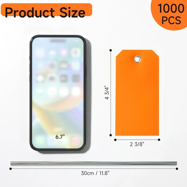 Alt view image 2 of 7 - 1000 Pieces Plastic Shipping Tags with Wire Labeling Tags Waterproof Hang Tags with Reinforcement Hole Writable Luggage tag Loops for Equipment Inventory Parts Garage (Orange, 4 3/4" x 2 3/8")